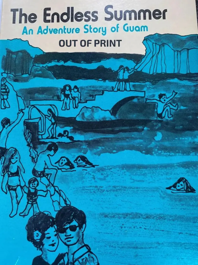 A book cover with people swimming in the water.